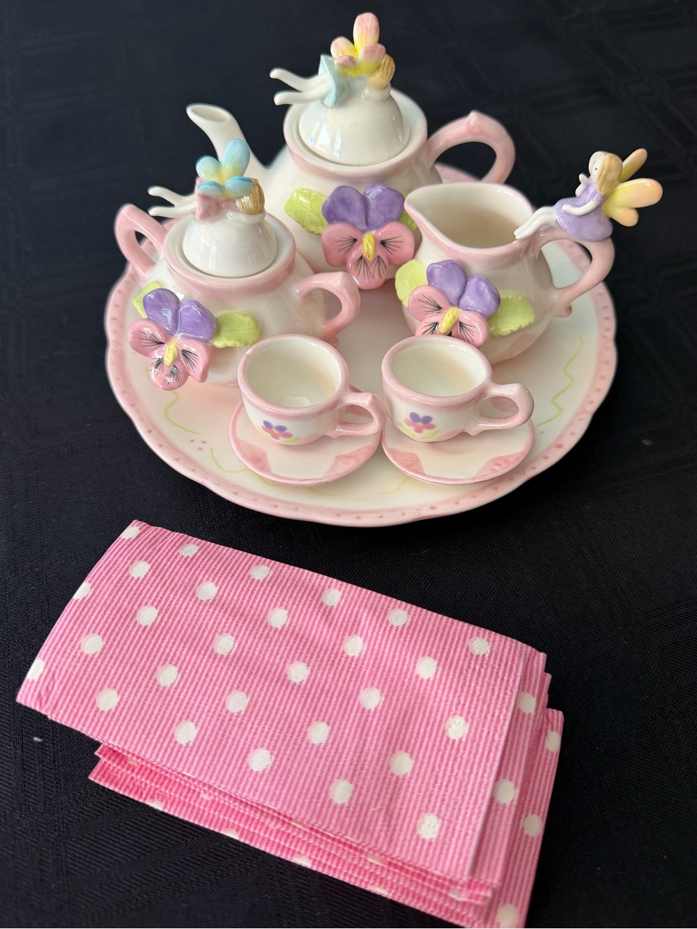 Delicate Pink Floral Fairies Ceramic Mini Tea Set - child play